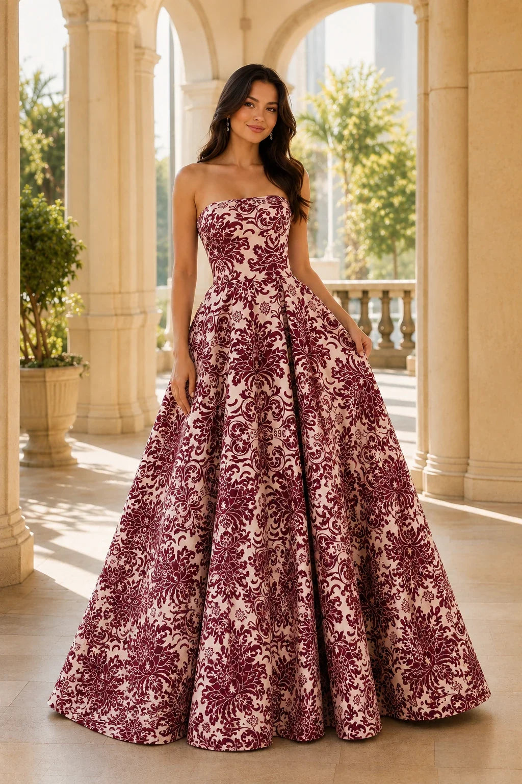 Natalia Strapless Floral Ball Gown Prom Dress