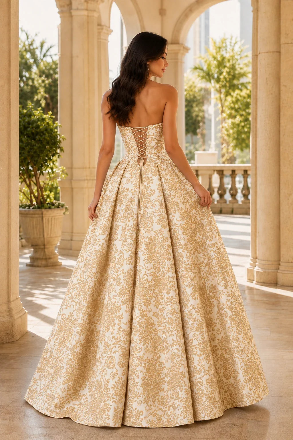 Natalia Strapless Floral Ball Gown Prom Dress