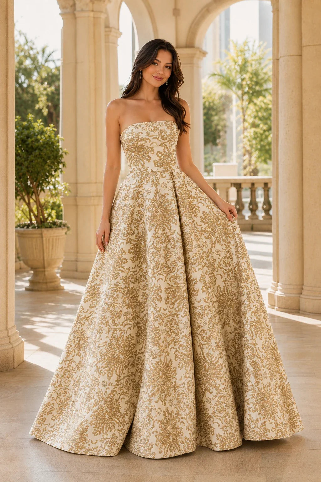 Natalia Strapless Floral Ball Gown Prom Dress