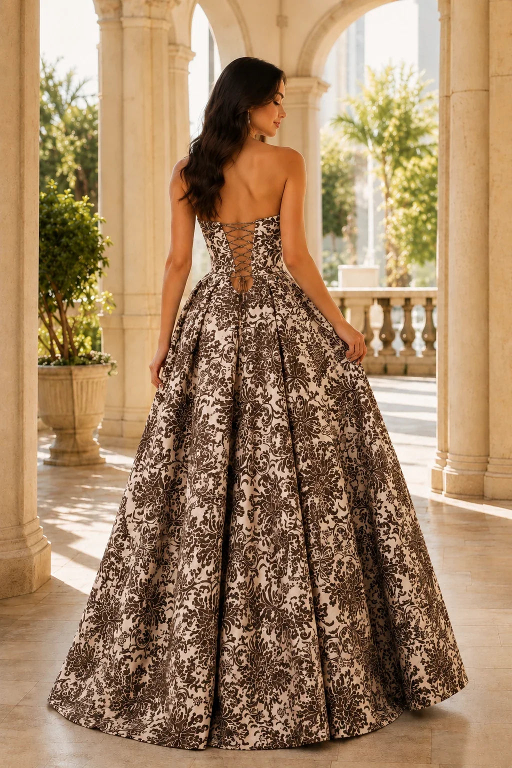 Natalia Strapless Floral Ball Gown Prom Dress