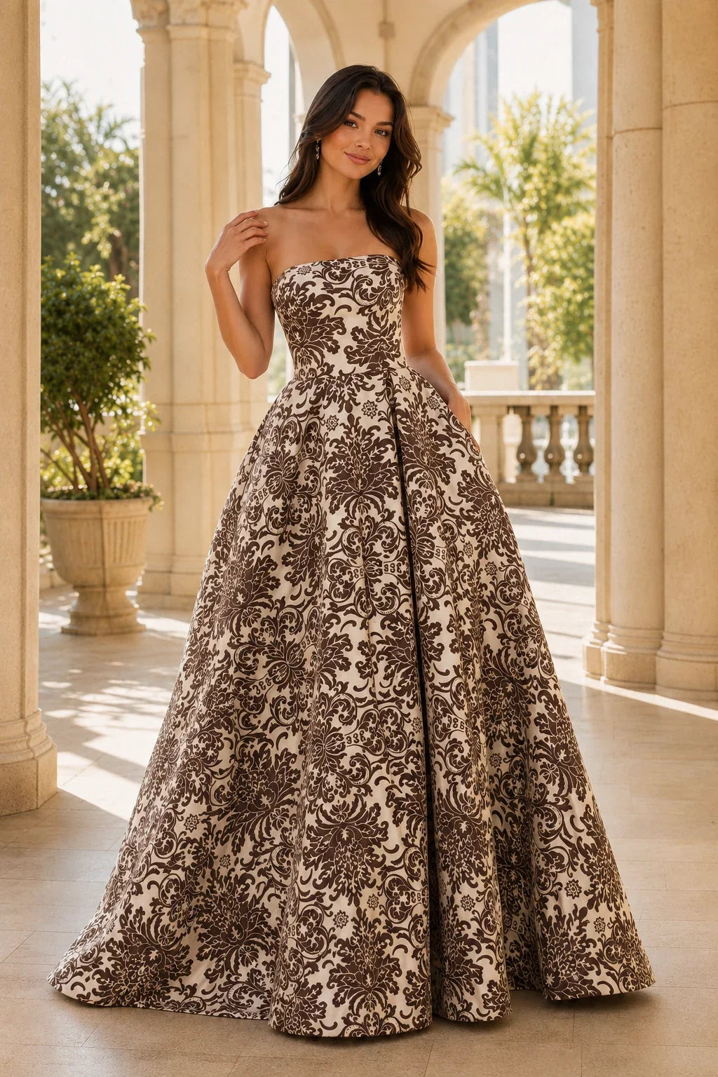Natalia Strapless Floral Ball Gown Prom Dress