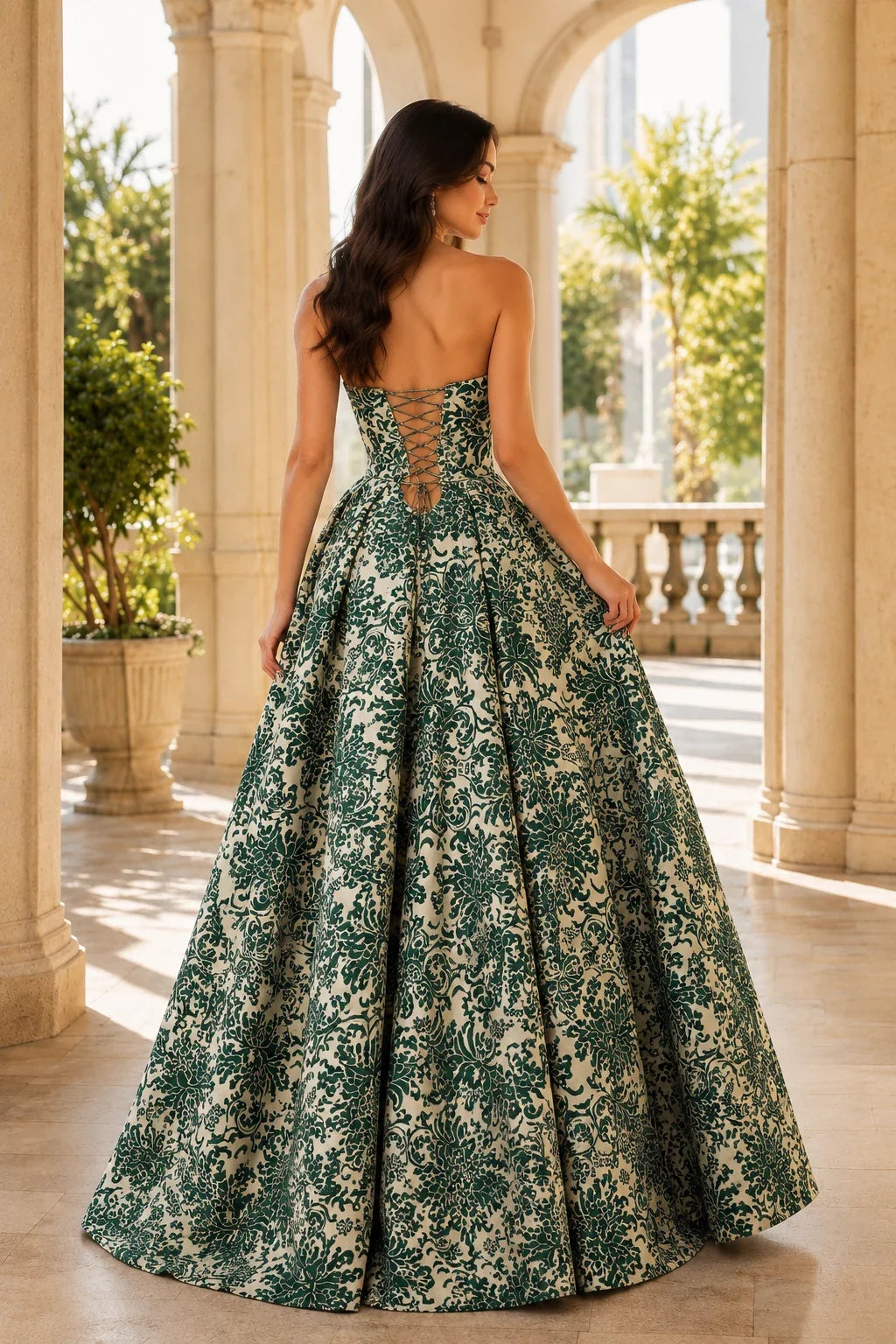 Natalia Strapless Floral Ball Gown Prom Dress