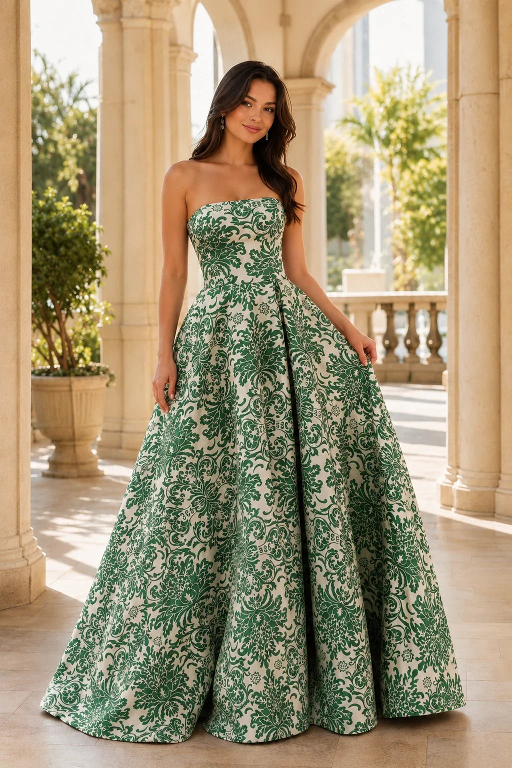 Natalia Strapless Floral Ball Gown Prom Dress