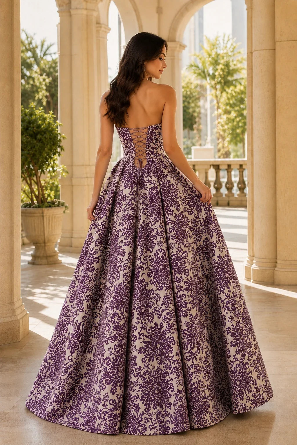 Natalia Strapless Floral Ball Gown Prom Dress