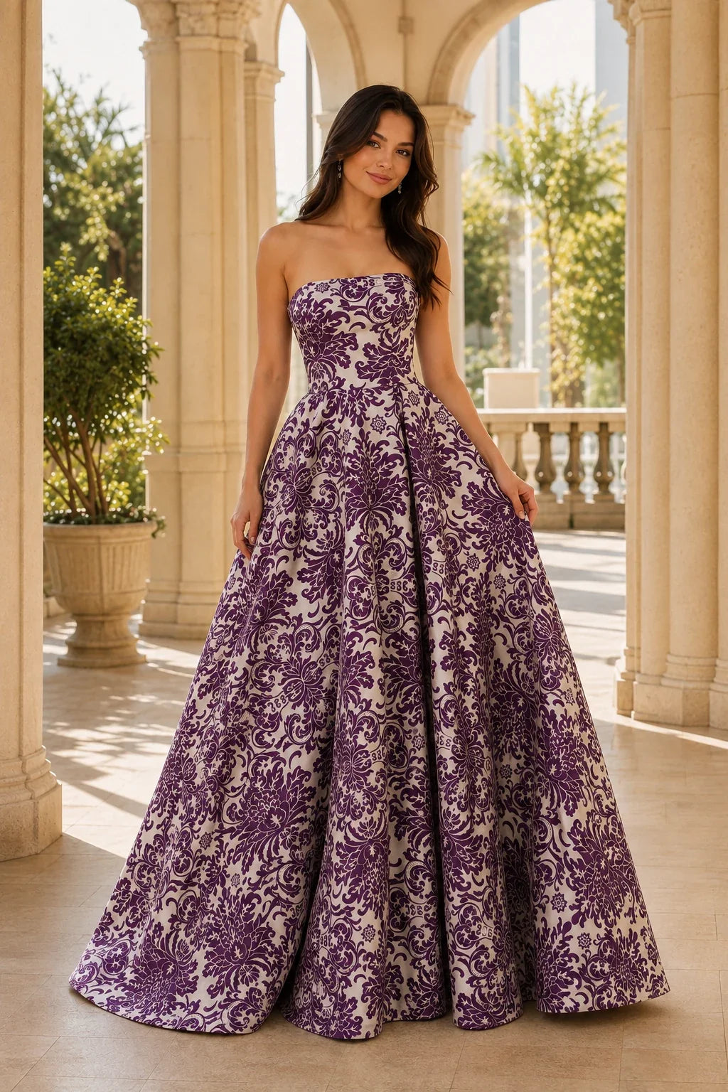 Natalia Strapless Floral Ball Gown Prom Dress