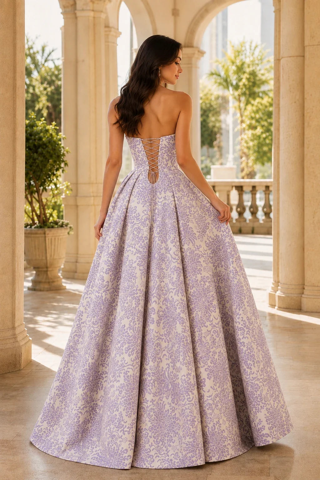 Natalia Strapless Floral Ball Gown Prom Dress