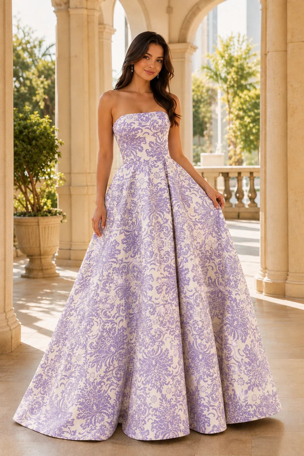 Natalia Strapless Floral Ball Gown Prom Dress
