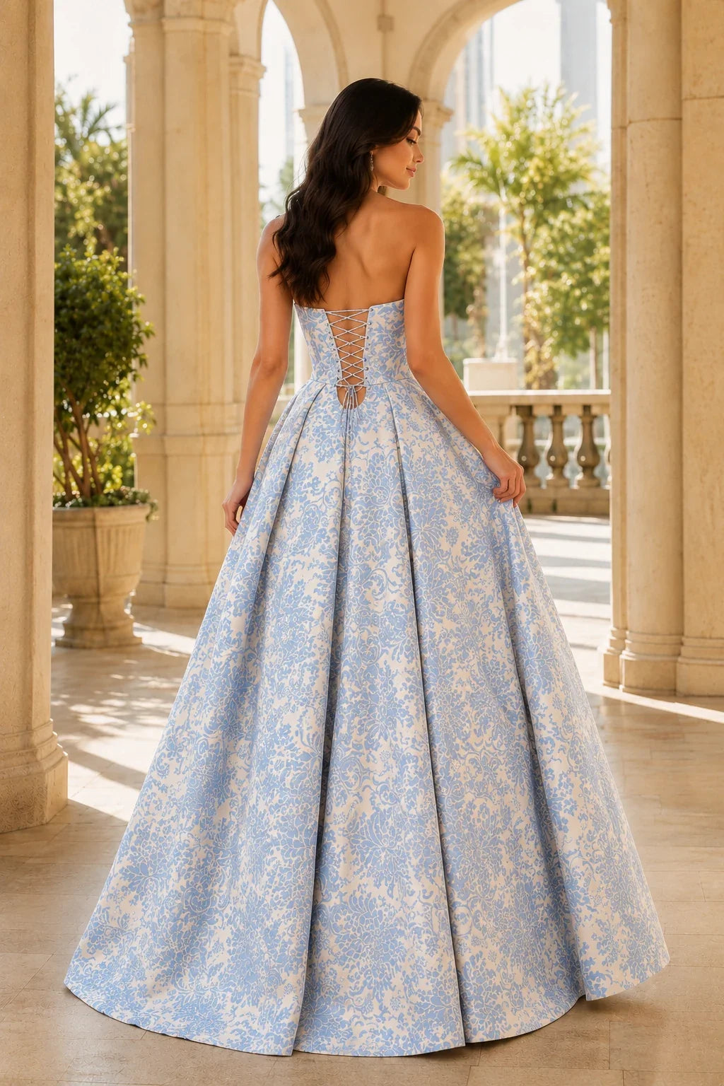 Natalia Strapless Floral Ball Gown Prom Dress