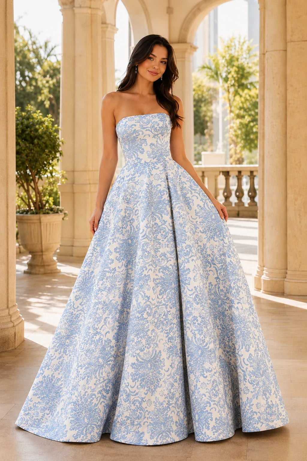 Natalia Strapless Floral Ball Gown Prom Dress