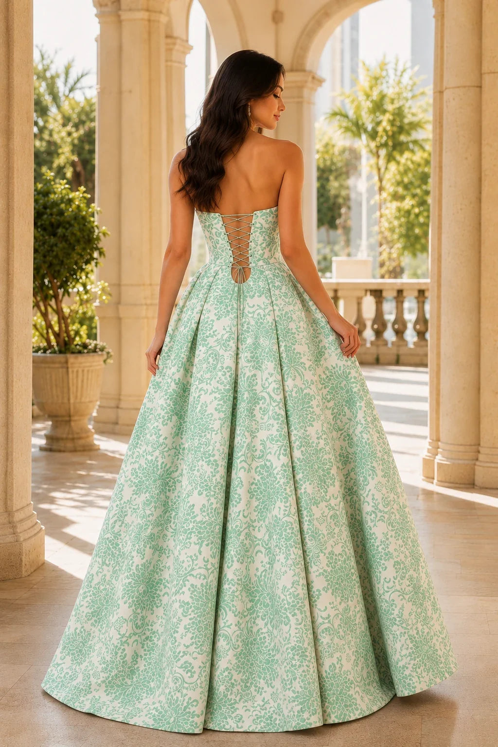 Natalia Strapless Floral Ball Gown Prom Dress
