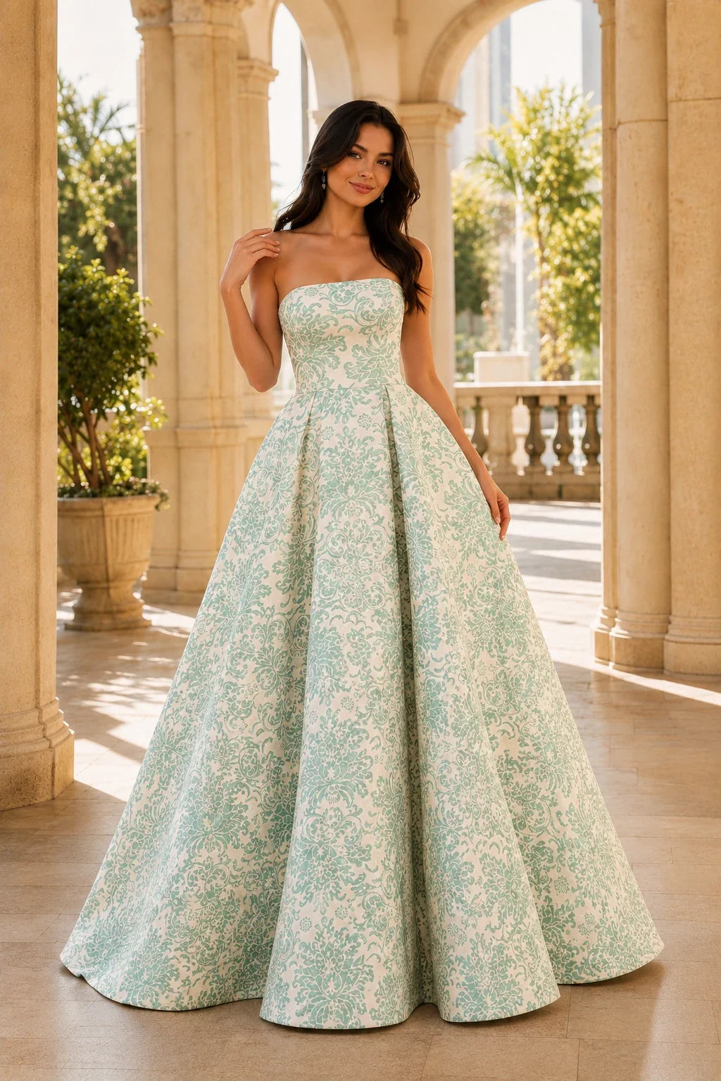 Natalia Strapless Floral Ball Gown Prom Dress