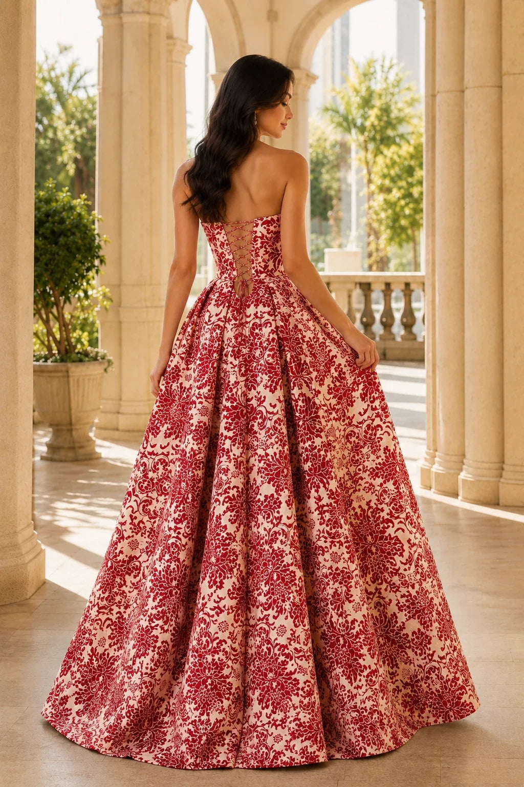 Natalia Strapless Floral Ball Gown Prom Dress