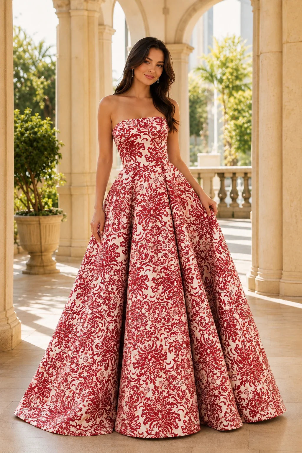 Natalia Strapless Floral Ball Gown Prom Dress