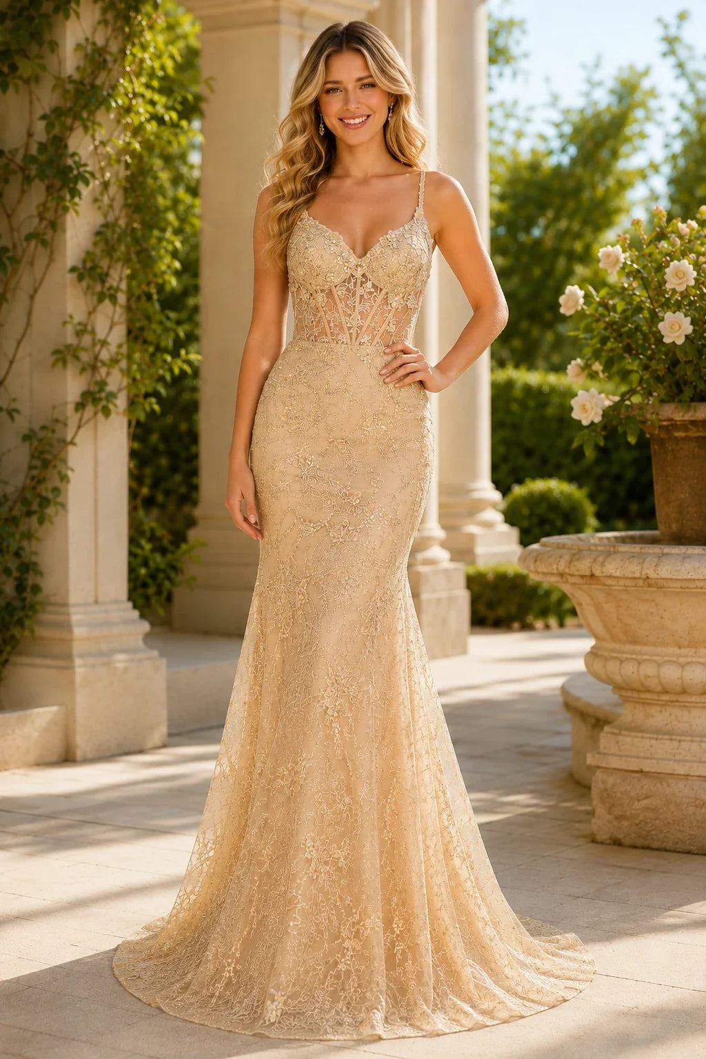 Arabella Beaded Lace Mermaid Prom Dress
