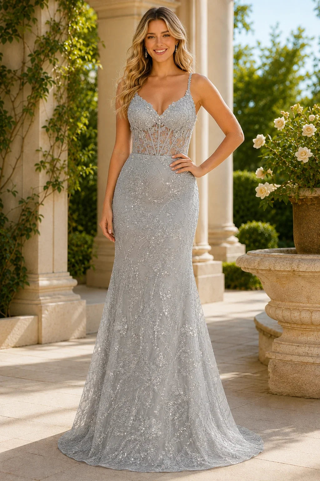 Arabella Beaded Lace Mermaid Prom Dress