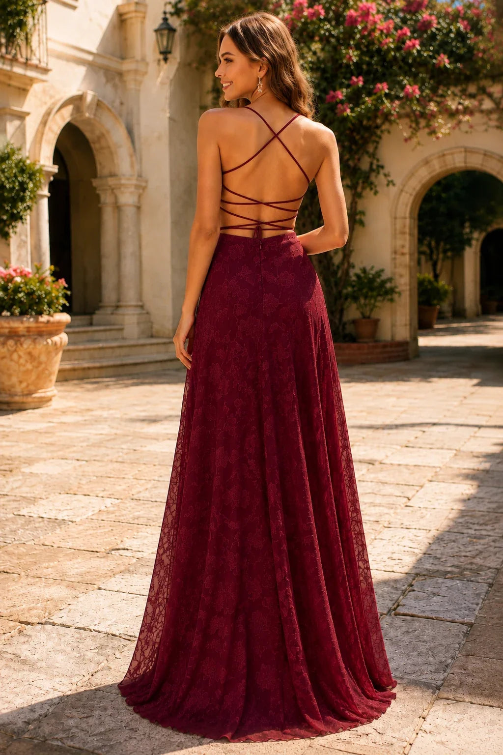 Cordelia Lace Corset Spaghetti-Strap Prom Dress