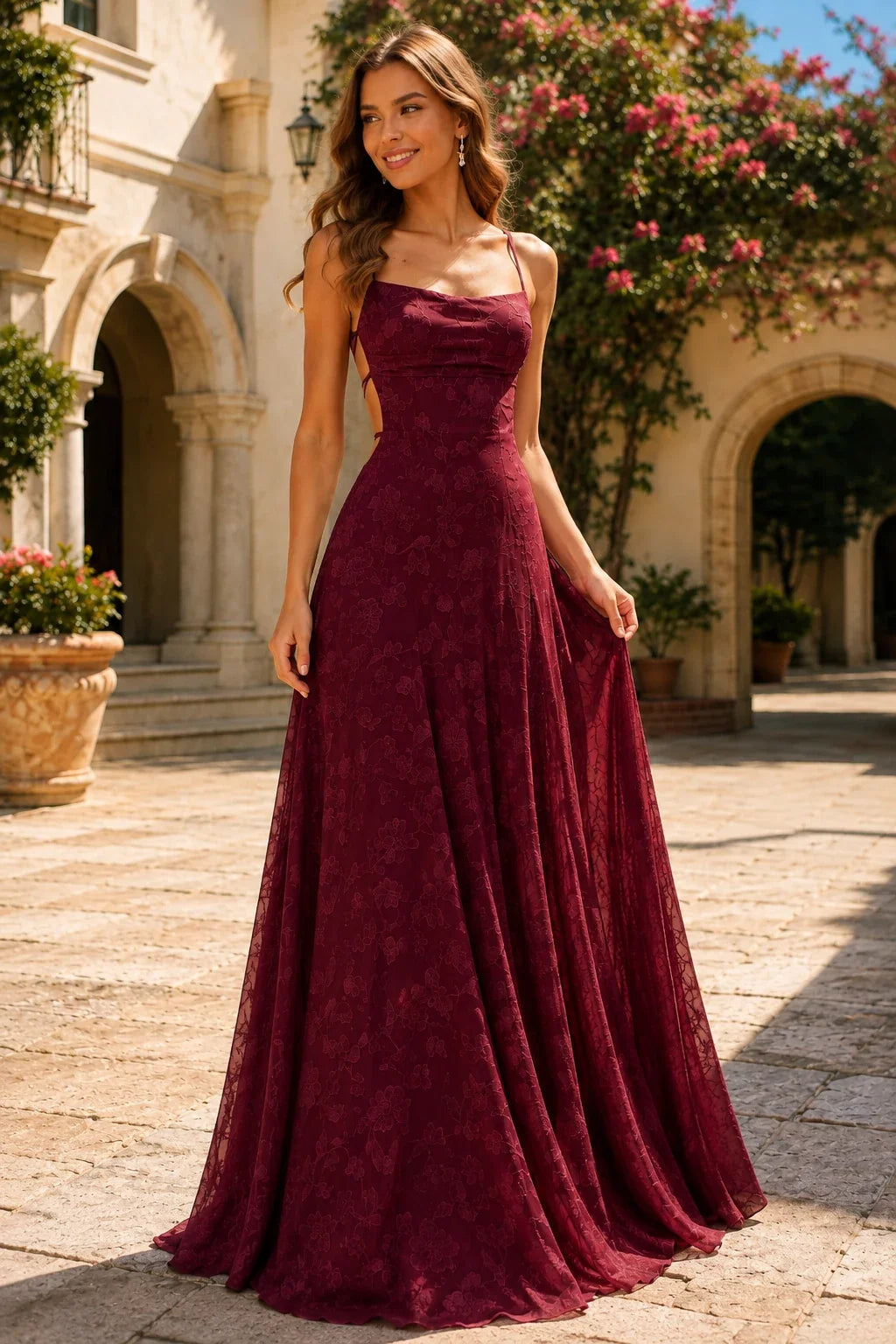 Cordelia Lace Corset Spaghetti-Strap Prom Dress