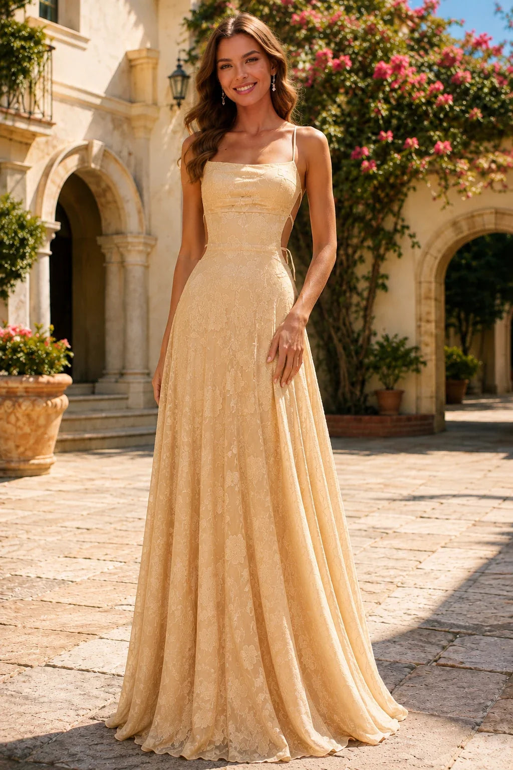 Cordelia Lace Corset Spaghetti-Strap Prom Dress