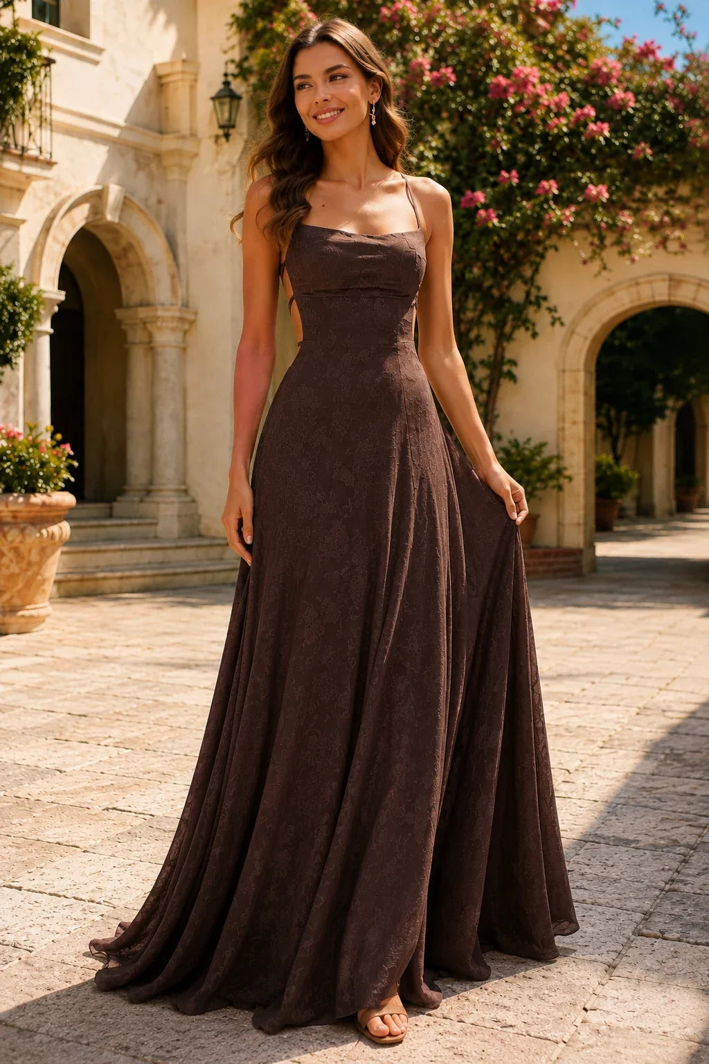 Cordelia Lace Corset Spaghetti-Strap Prom Dress