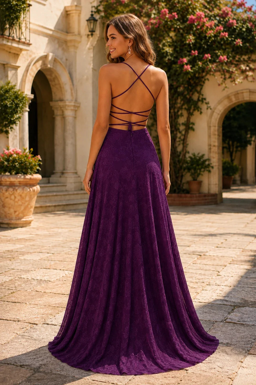 Cordelia Lace Corset Spaghetti-Strap Prom Dress