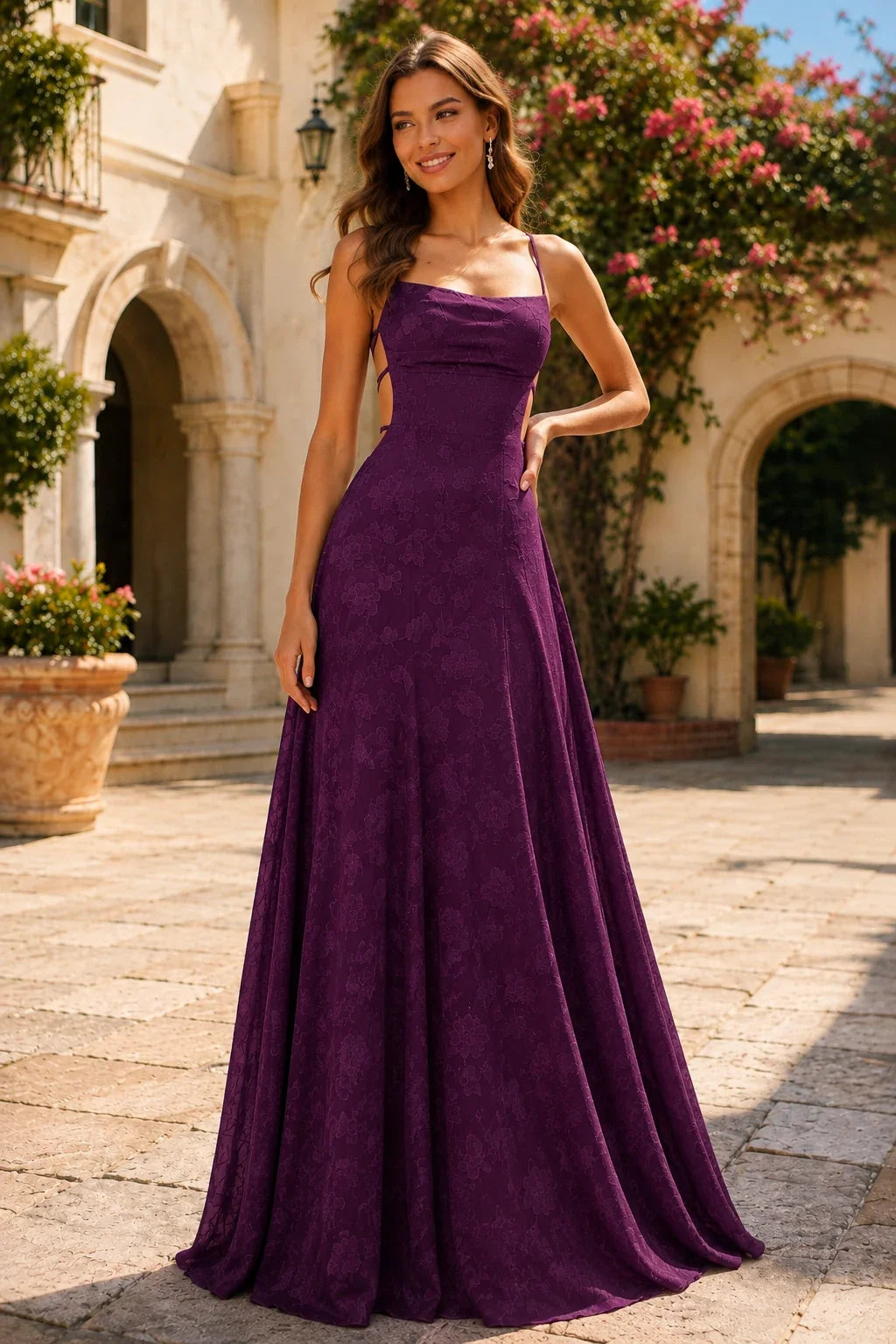 Cordelia Lace Corset Spaghetti-Strap Prom Dress