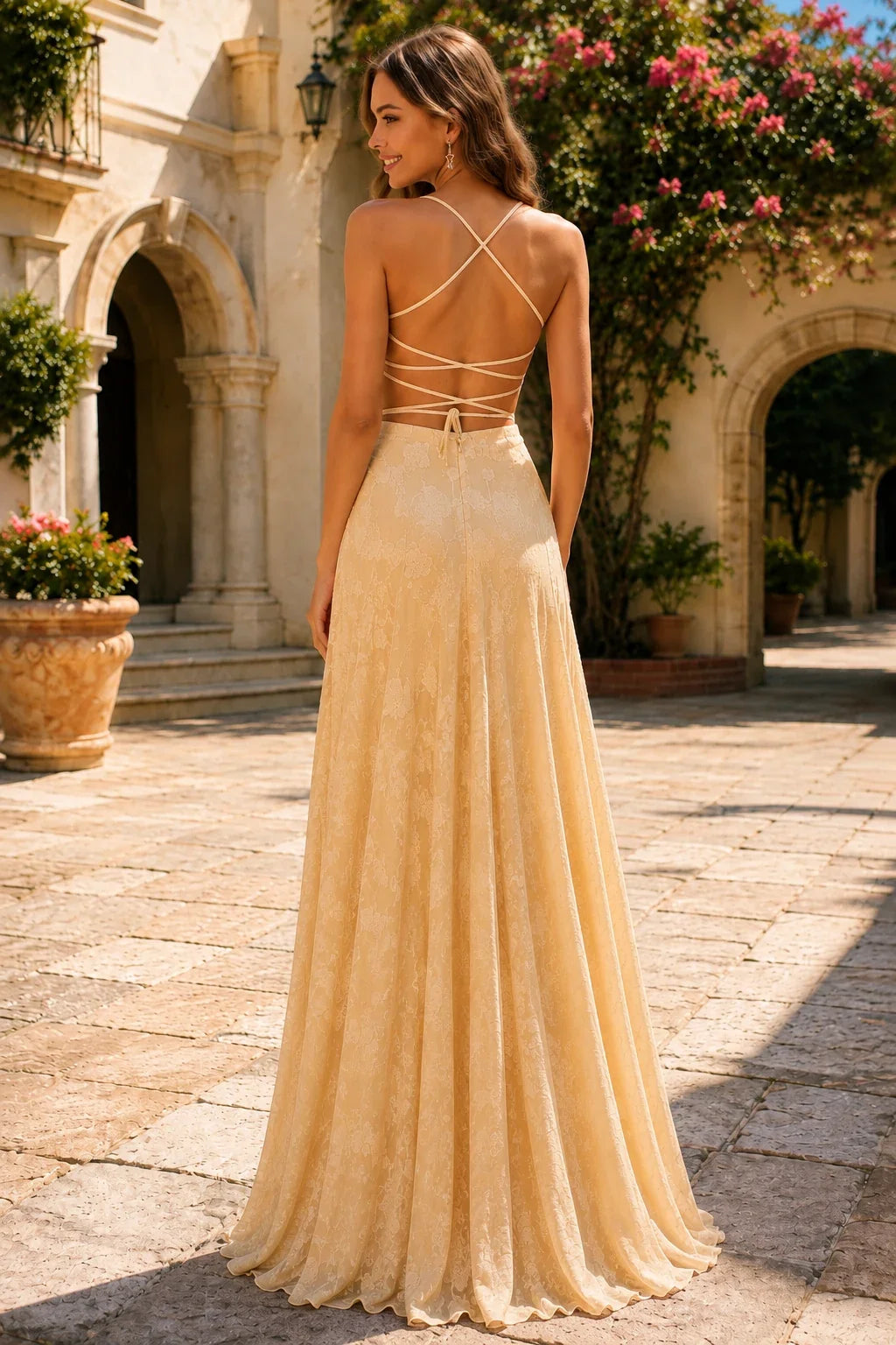 Cordelia Lace Corset Spaghetti-Strap Prom Dress