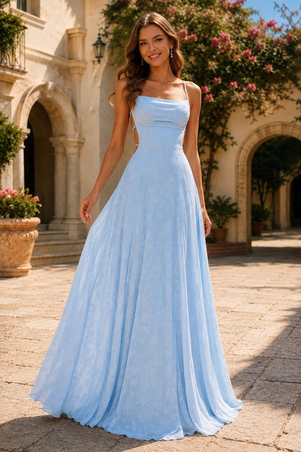 Cordelia Lace Corset Spaghetti-Strap Prom Dress