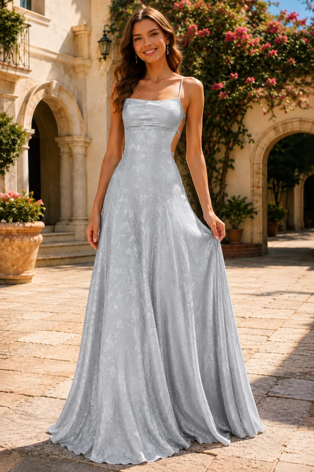 Cordelia Lace Corset Spaghetti-Strap Prom Dress