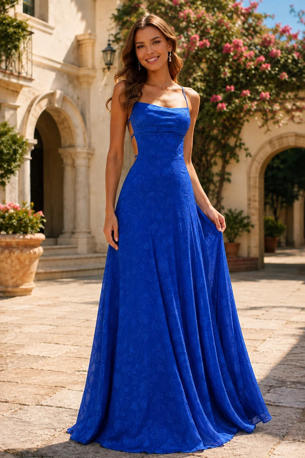 Cordelia Lace Corset Spaghetti-Strap Prom Dress