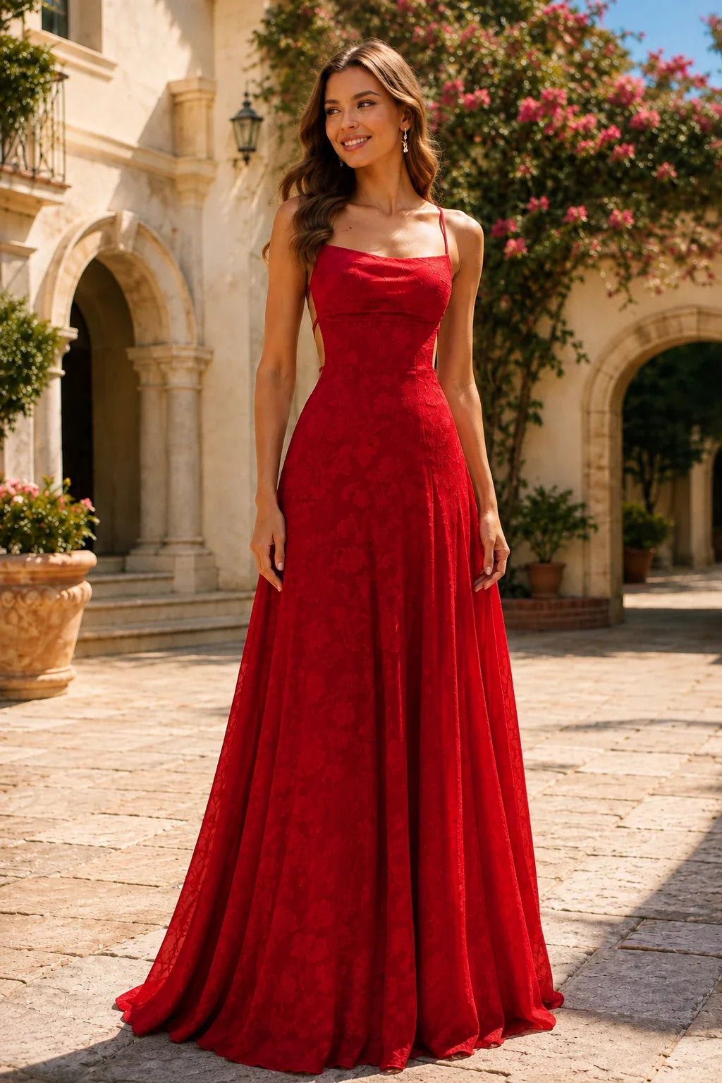 Cordelia Lace Corset Spaghetti-Strap Prom Dress