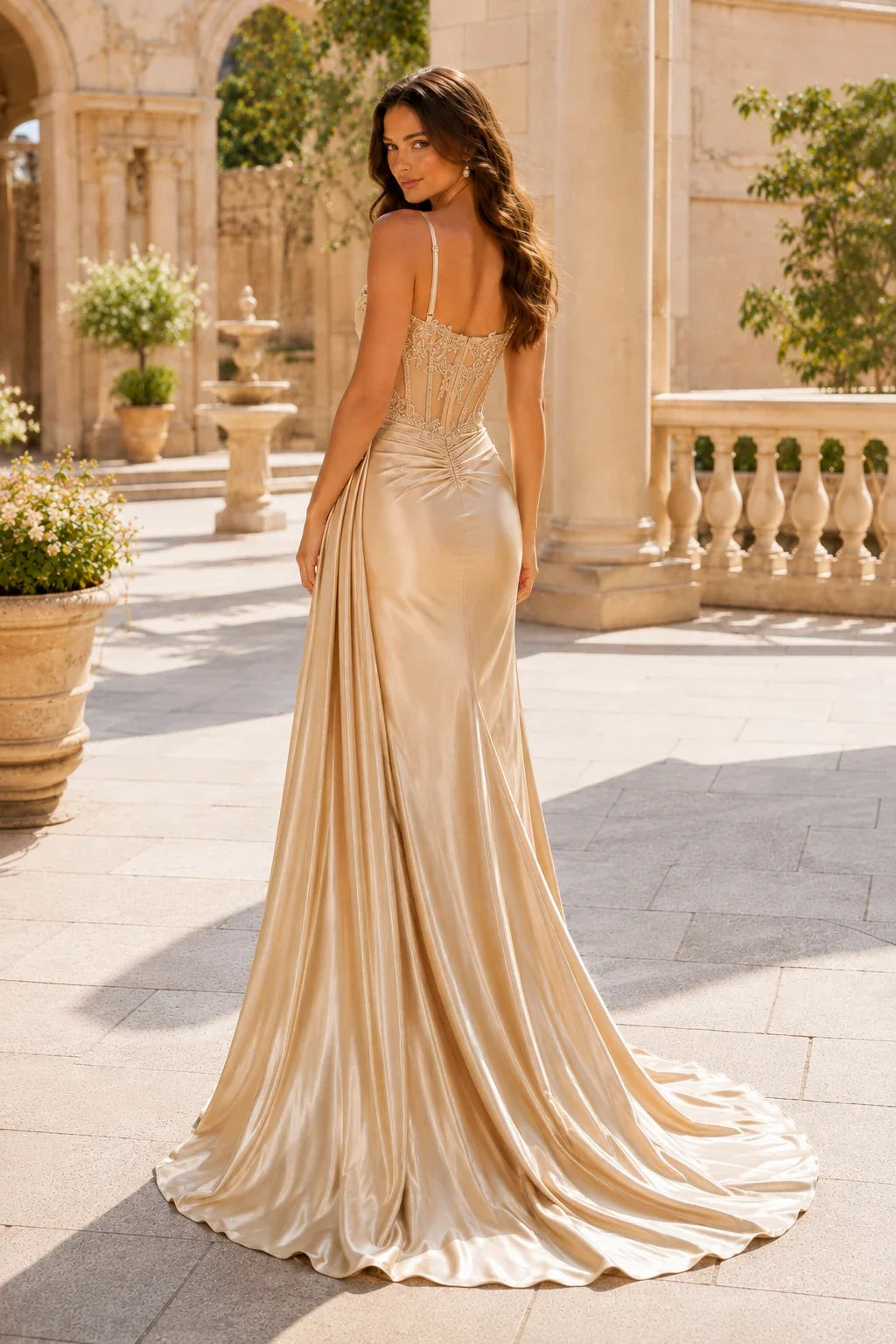 Leonora Sequin Spaghetti-Strap Mermaid Prom Dress with Slit