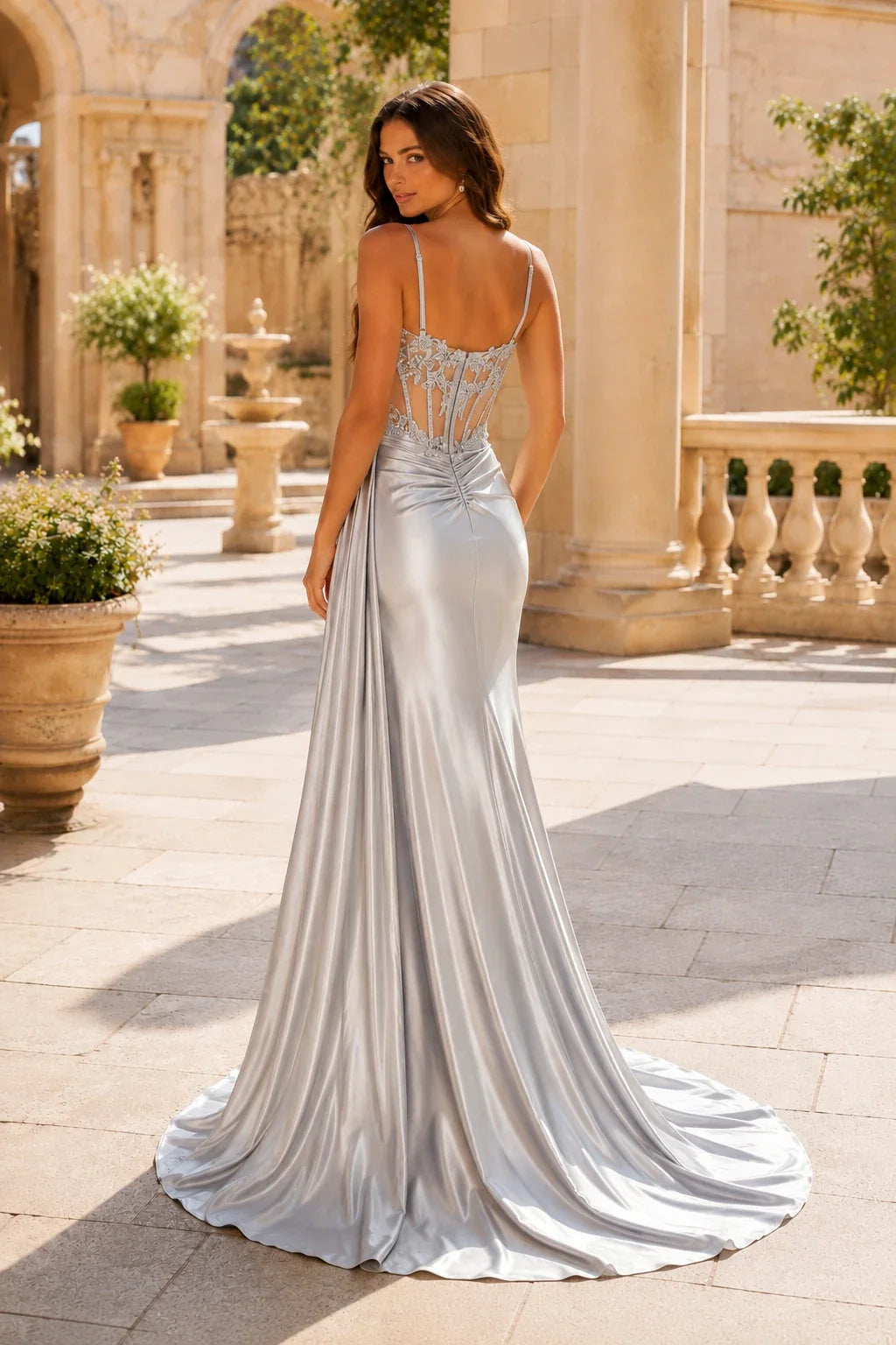 Leonora Sequin Spaghetti-Strap Mermaid Prom Dress with Slit