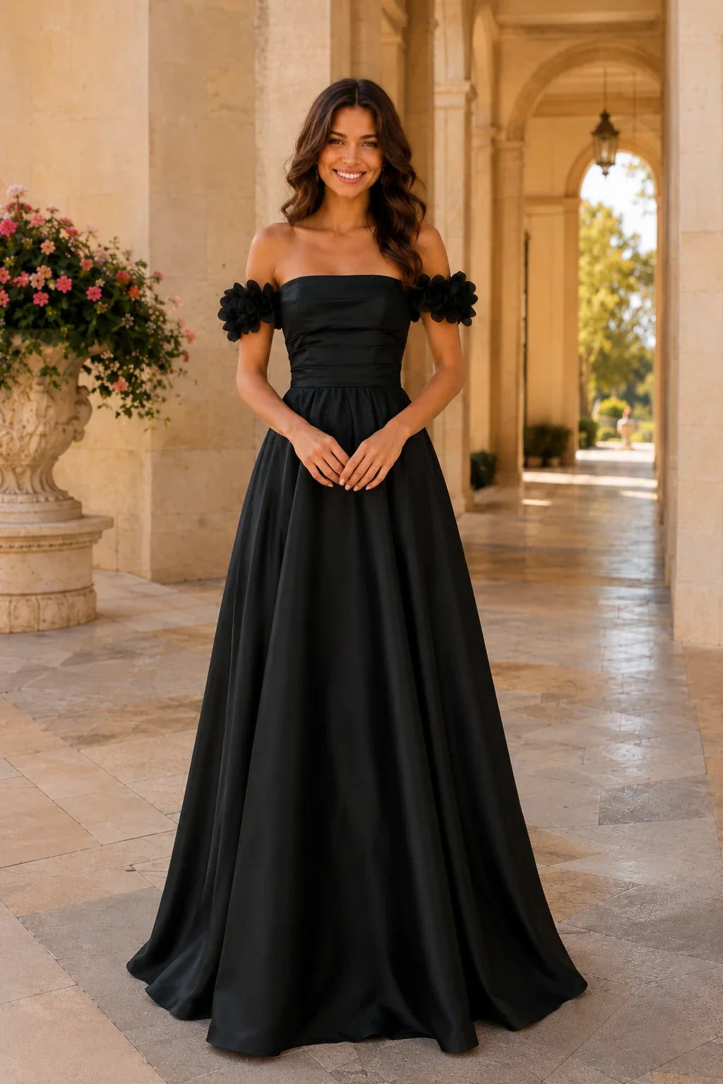Annalise Off-the-Shoulder Floral A-Line Prom Dress