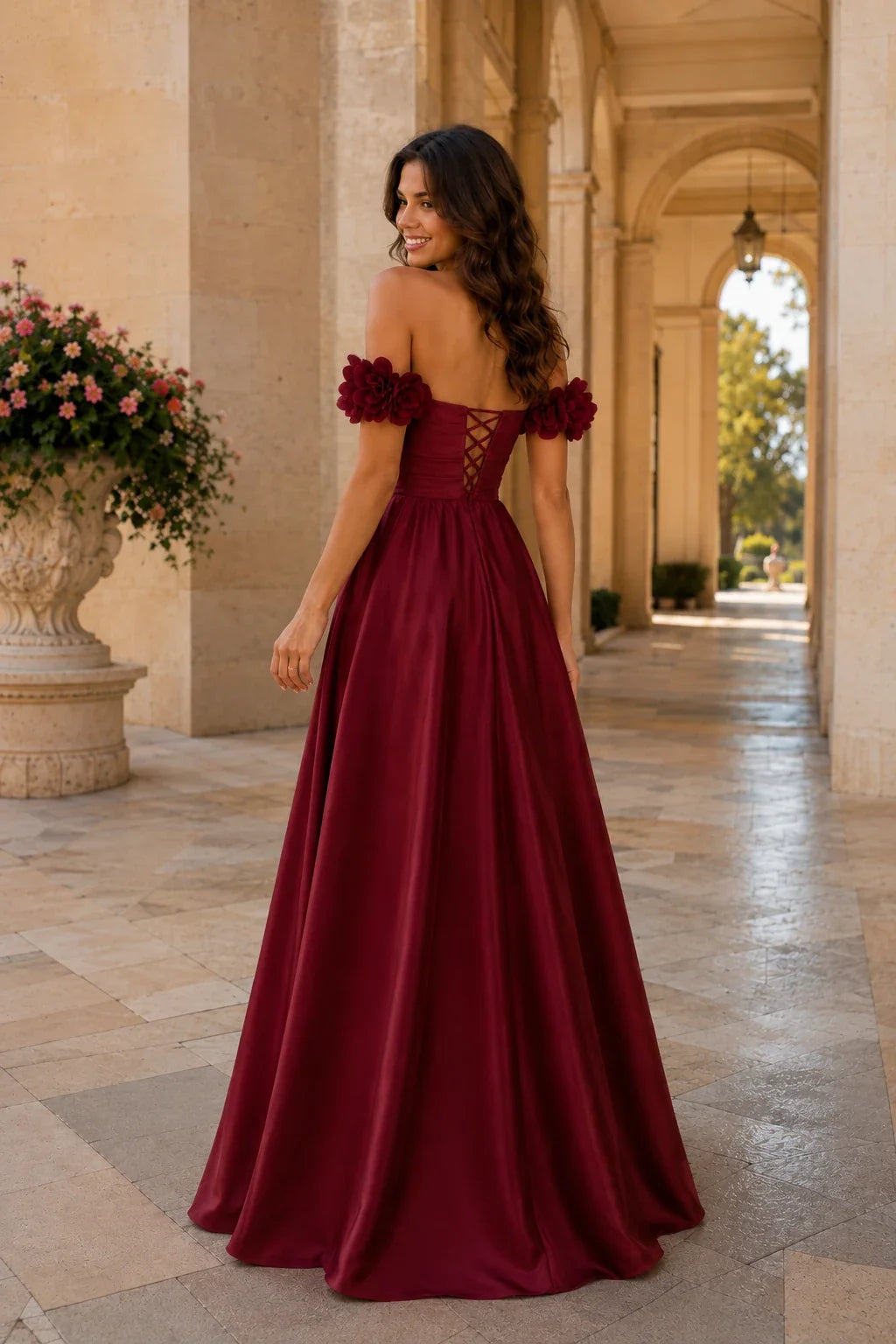 Annalise Off-the-Shoulder Floral A-Line Prom Dress