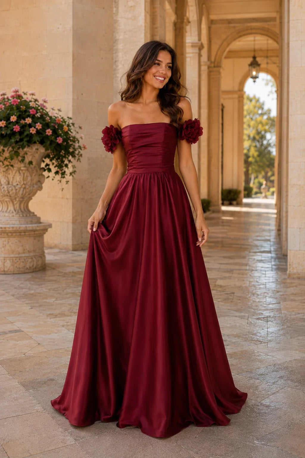 Annalise Off-the-Shoulder Floral A-Line Prom Dress