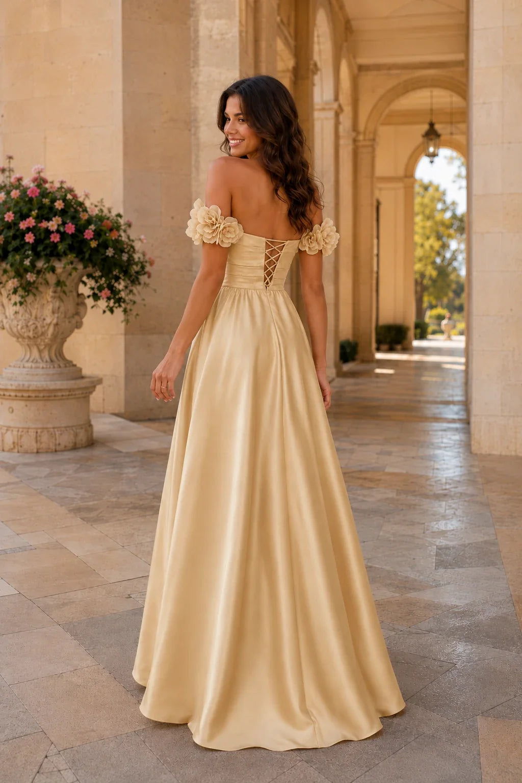Annalise Off-the-Shoulder Floral A-Line Prom Dress