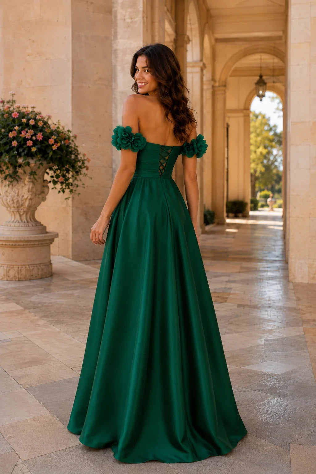 Annalise Off-the-Shoulder Floral A-Line Prom Dress