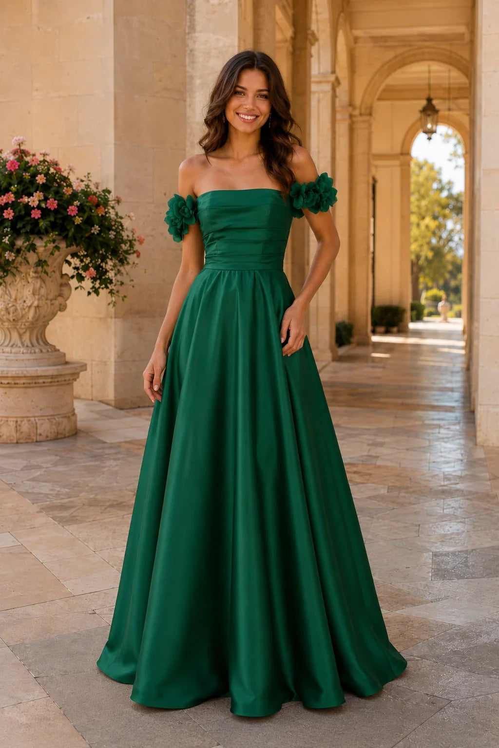 Annalise Off-the-Shoulder Floral A-Line Prom Dress