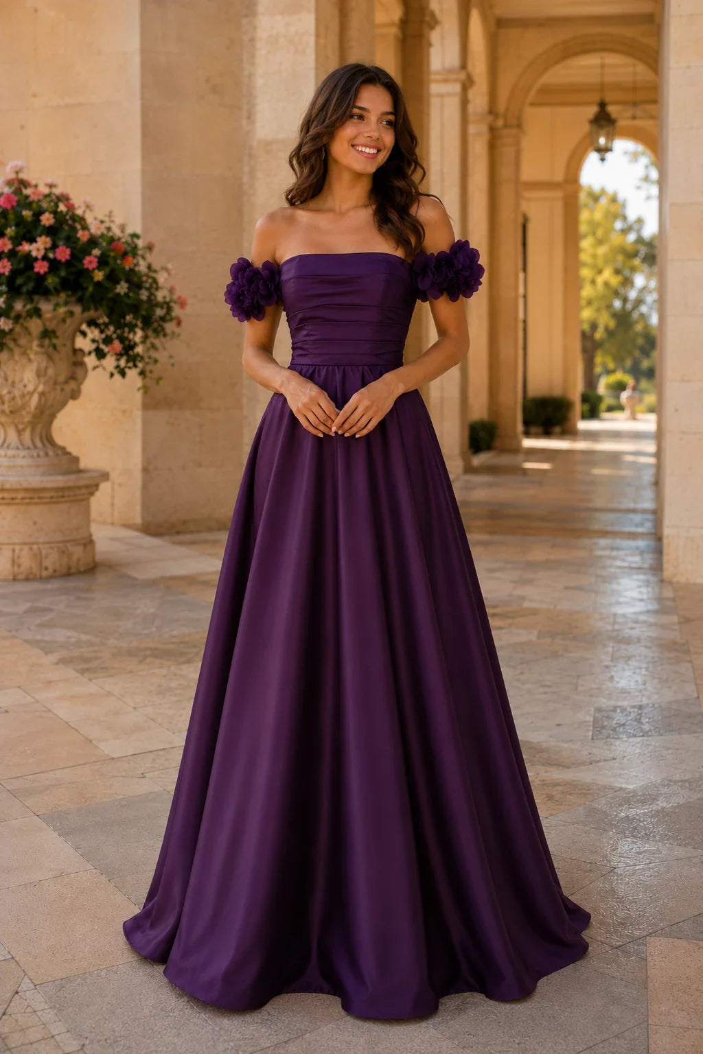 Annalise Off-the-Shoulder Floral A-Line Prom Dress