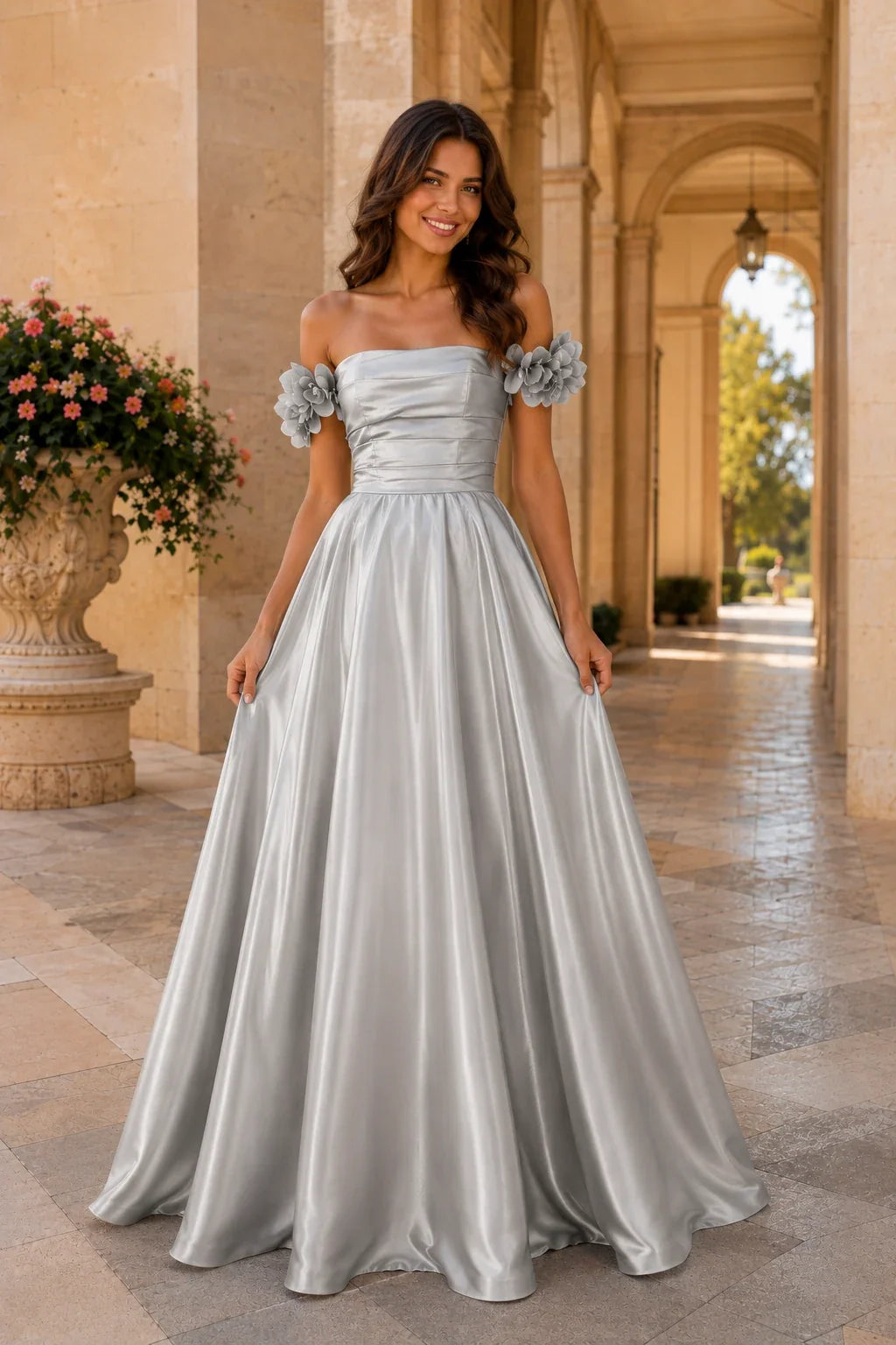 Annalise Off-the-Shoulder Floral A-Line Prom Dress
