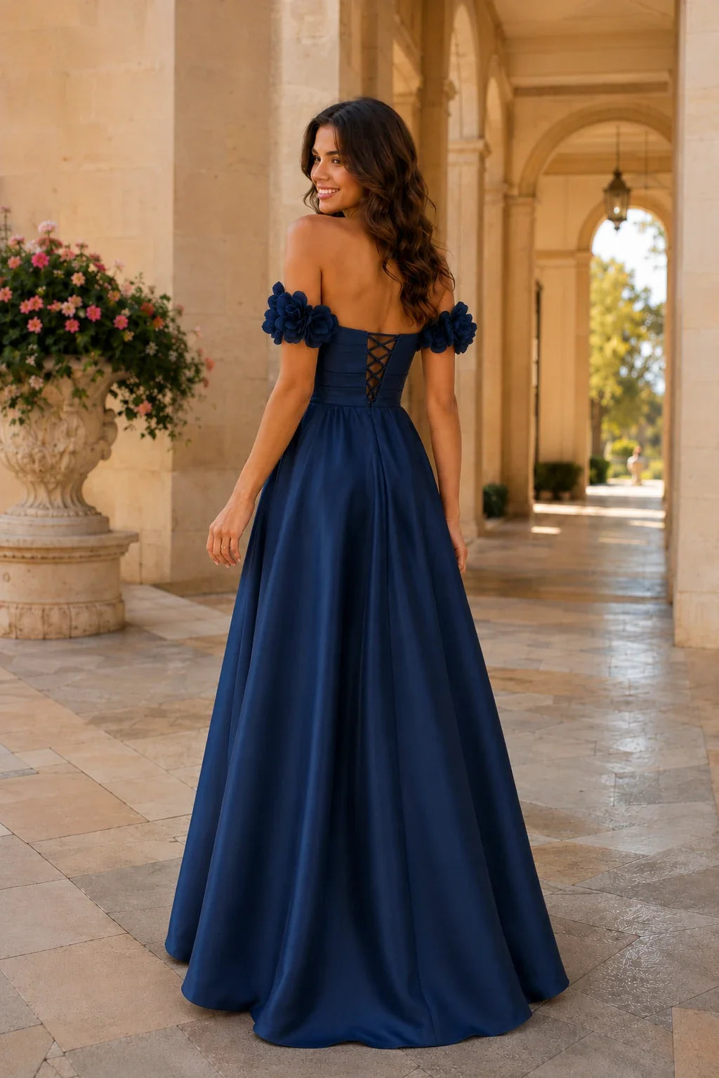 Annalise Off-the-Shoulder Floral A-Line Prom Dress