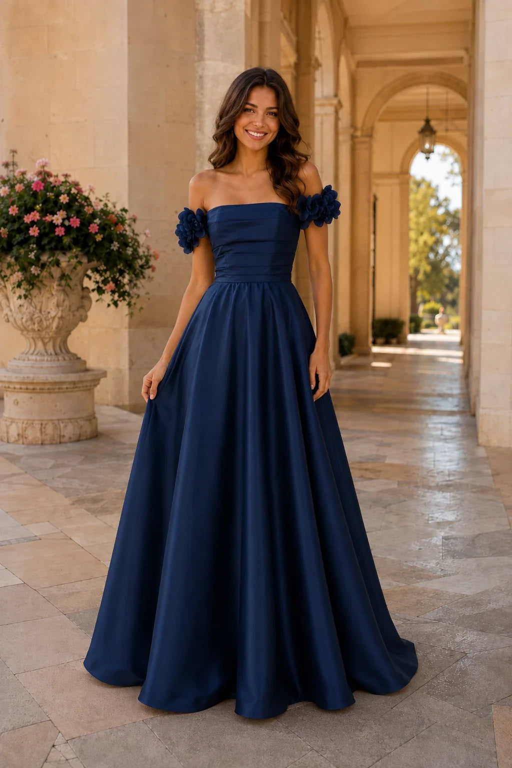 Annalise Off-the-Shoulder Floral A-Line Prom Dress
