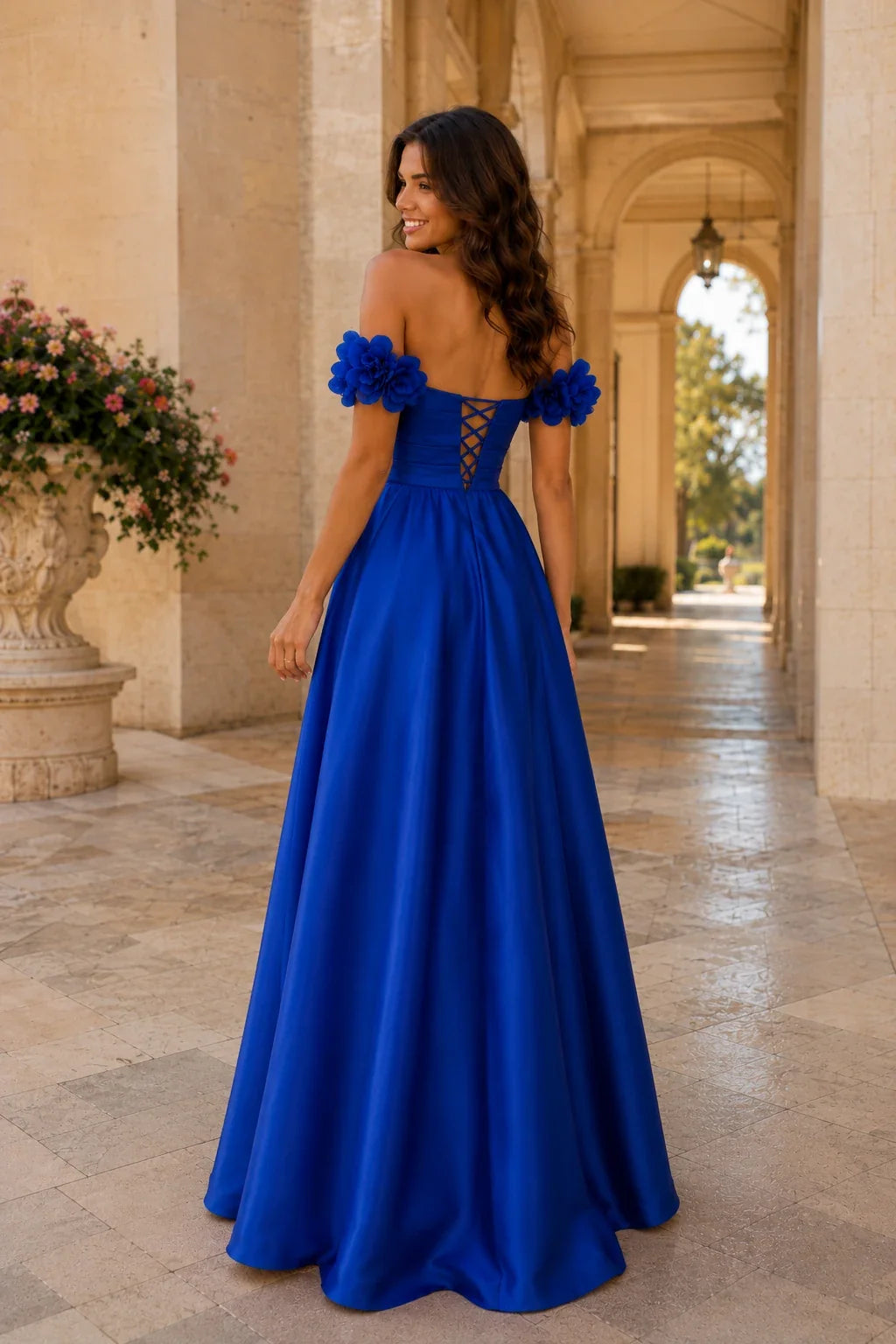 Annalise Off-the-Shoulder Floral A-Line Prom Dress