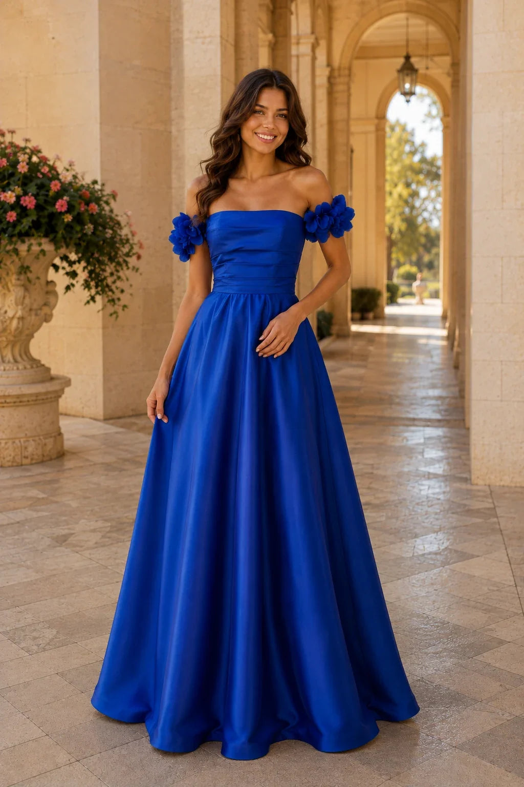 Annalise Off-the-Shoulder Floral A-Line Prom Dress