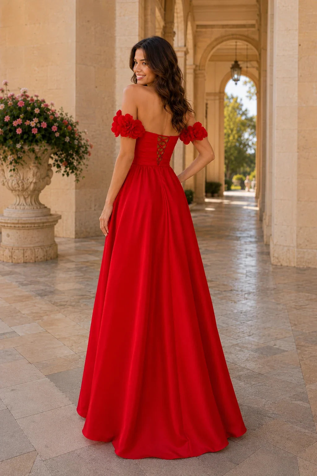 Annalise Off-the-Shoulder Floral A-Line Prom Dress
