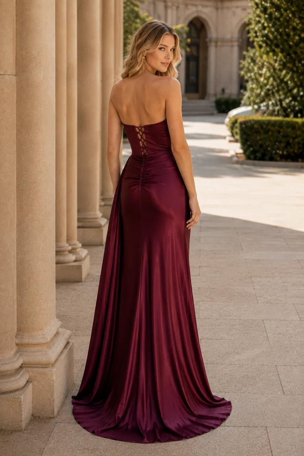Rosamund Strapless Satin Mermaid Prom Dress with Slit