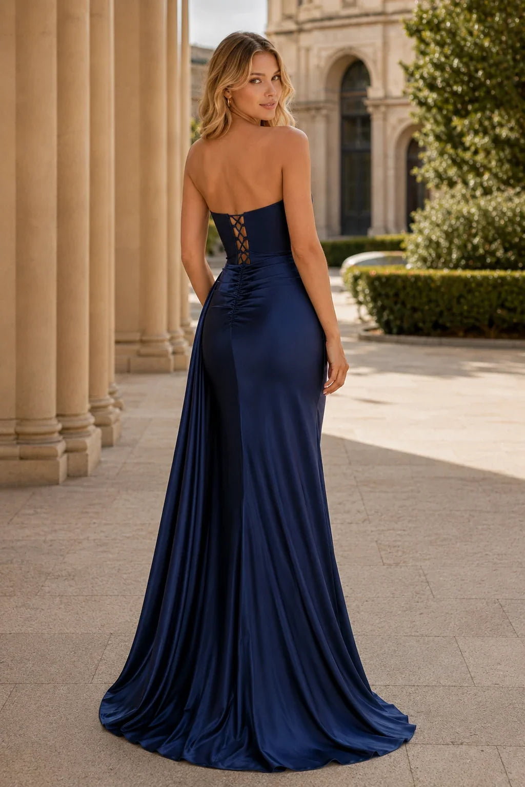 Rosamund Strapless Satin Mermaid Prom Dress with Slit