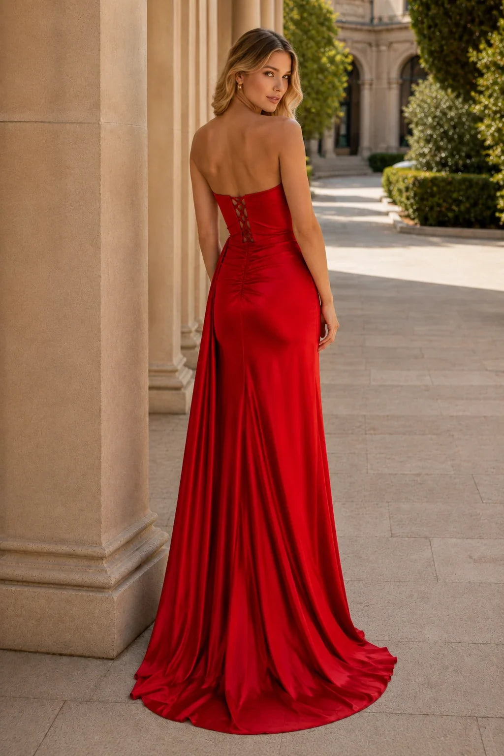 Rosamund Strapless Satin Mermaid Prom Dress with Slit