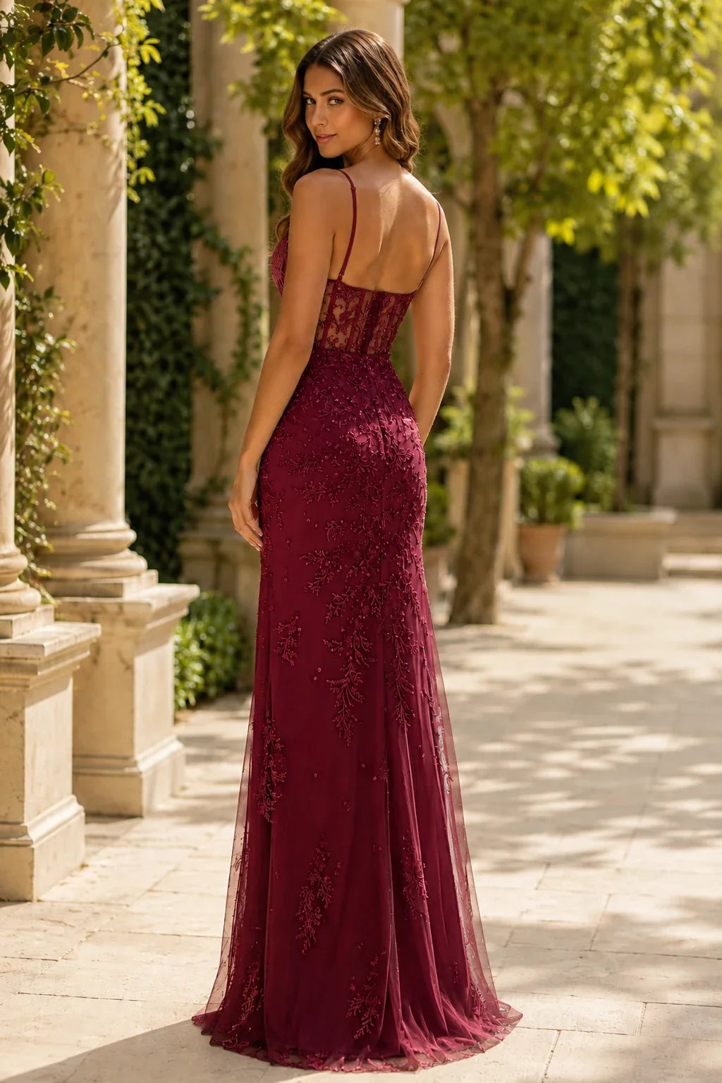 Fiora Beaded Spaghetti-Strap Mermaid Prom Dress with Slit
