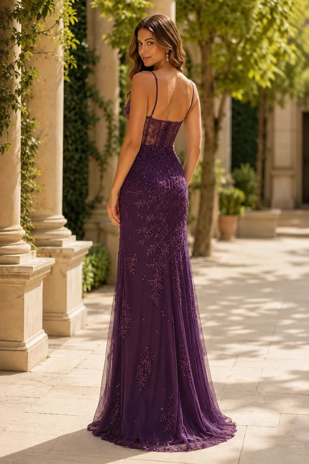Fiora Beaded Spaghetti-Strap Mermaid Prom Dress with Slit